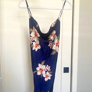 Navy blue floral tropical dress - Shein